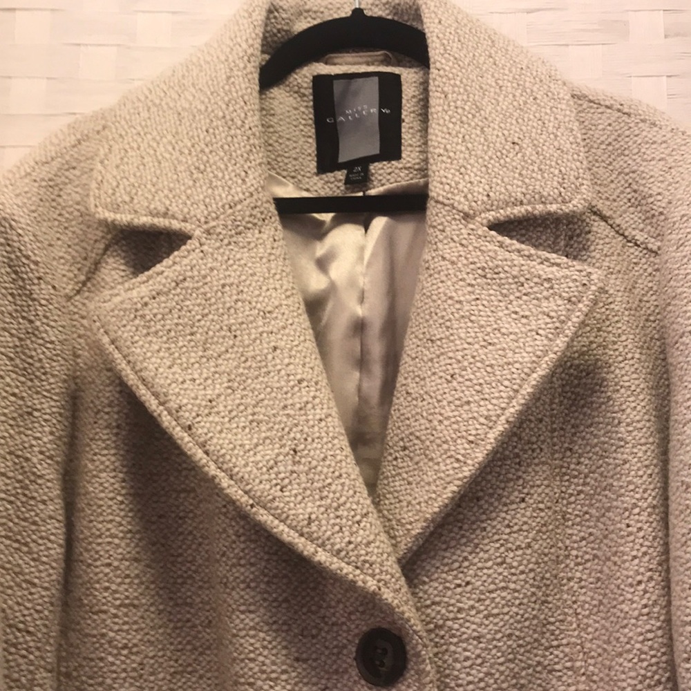 2XL mid length beige/white woven winter coat